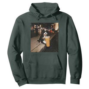 Bernedoodle Dog Drinking Iced Coffee Hoodie Funny Coffee Lover Gift for Dog Moms Dads TS10 Dark Forest Green Print Your Wear