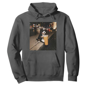 Bernedoodle Dog Drinking Iced Coffee Hoodie Funny Coffee Lover Gift for Dog Moms Dads TS10 Dark Heather Print Your Wear