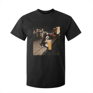 Bernedoodle Dog Drinking Iced Coffee T Shirt For Kid Funny Coffee Lover Gift for Dog Moms Dads TS10 Black Print Your Wear