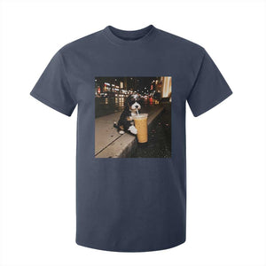 Bernedoodle Dog Drinking Iced Coffee T Shirt For Kid Funny Coffee Lover Gift for Dog Moms Dads TS10 Navy Print Your Wear