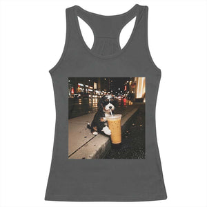 Bernedoodle Dog Drinking Iced Coffee Racerback Tank Top Funny Coffee Lover Gift for Dog Moms Dads TS10 Dark Heather Print Your Wear