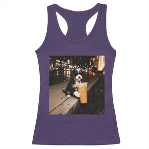 Bernedoodle Dog Drinking Iced Coffee Racerback Tank Top Funny Coffee Lover Gift for Dog Moms Dads TS10 Purple Print Your Wear