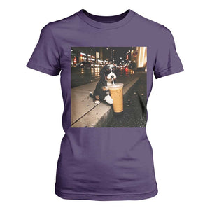 Bernedoodle Dog Drinking Iced Coffee T Shirt For Women Funny Coffee Lover Gift for Dog Moms Dads TS10 Purple Print Your Wear