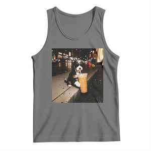 Bernedoodle Dog Drinking Iced Coffee Tank Top Funny Coffee Lover Gift for Dog Moms Dads TS10 Black Heather Print Your Wear