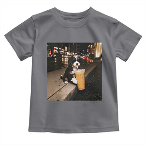 Bernedoodle Dog Drinking Iced Coffee Toddler T Shirt Funny Coffee Lover Gift for Dog Moms Dads TS10 Charcoal Print Your Wear