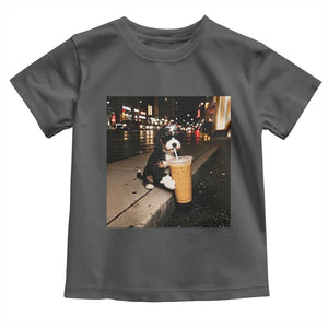 Bernedoodle Dog Drinking Iced Coffee Toddler T Shirt Funny Coffee Lover Gift for Dog Moms Dads TS10 Dark Heather Print Your Wear