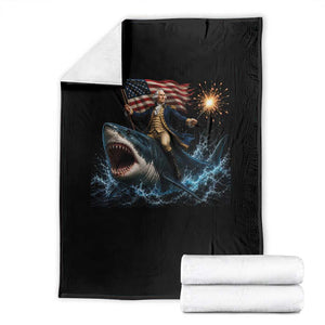 George Washington Riding Shark Throw Blanket Funny 4th Of July Independence Day 1776 Meme American Flag TS10 Black Print Your Wear
