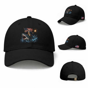 George Washington Riding Shark Baseball Cap Funny 4th Of July Independence Day 1776 Meme American Flag