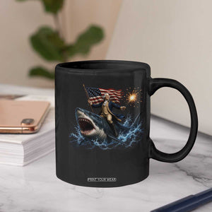 George Washington Riding Shark Coffee Mug Funny 4th Of July Independence Day 1776 Meme American Flag
