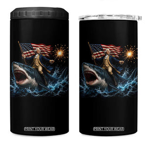 George Washington Riding Shark 4 in 1 Can Cooler Tumbler Funny 4th Of July Independence Day 1776 Meme American Flag