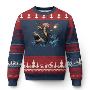 George Washington Riding Shark Ugly Christmas Sweater Funny 4th Of July Independence Day 1776 Meme American Flag TS10 Navy Red Print Your Wear