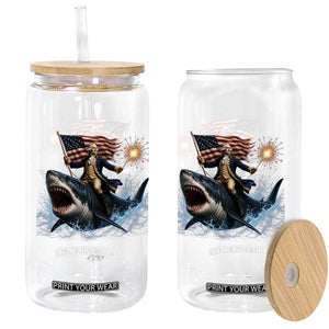 George Washington Riding Shark Glass Can Funny 4th Of July Independence Day 1776 Meme American Flag