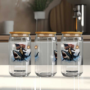 George Washington Riding Shark Glass Can Funny 4th Of July Independence Day 1776 Meme American Flag