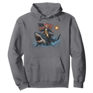 George Washington Riding Shark Hoodie Funny 4th Of July Independence Day 1776 Meme American Flag