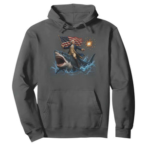 George Washington Riding Shark Hoodie Funny 4th Of July Independence Day 1776 Meme American Flag