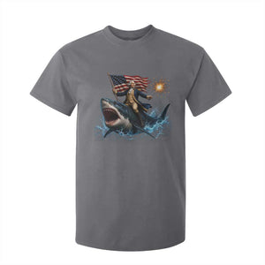 George Washington Riding Shark T Shirt For Kid Funny 4th Of July Independence Day 1776 Meme American Flag