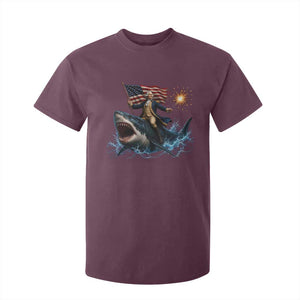 George Washington Riding Shark T Shirt For Kid Funny 4th Of July Independence Day 1776 Meme American Flag