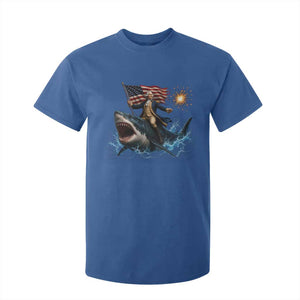 George Washington Riding Shark T Shirt For Kid Funny 4th Of July Independence Day 1776 Meme American Flag