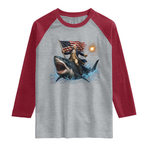 George Washington Riding Shark Raglan Shirt Funny 4th Of July Independence Day 1776 Meme American Flag