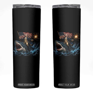 George Washington Riding Shark Skinny Tumbler Funny 4th Of July Independence Day 1776 Meme American Flag