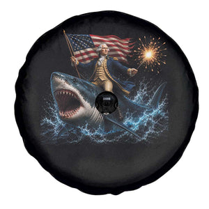 George Washington Riding Shark Spare Tire Cover Funny 4th Of July Independence Day 1776 Meme American Flag