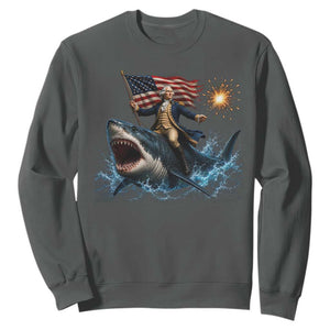George Washington Riding Shark Sweatshirt Funny 4th Of July Independence Day 1776 Meme American Flag