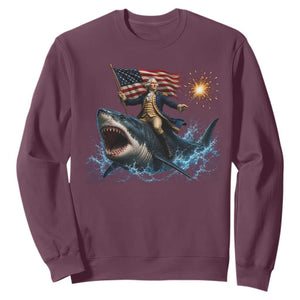 George Washington Riding Shark Sweatshirt Funny 4th Of July Independence Day 1776 Meme American Flag