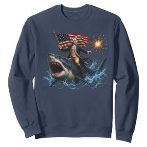 George Washington Riding Shark Sweatshirt Funny 4th Of July Independence Day 1776 Meme American Flag
