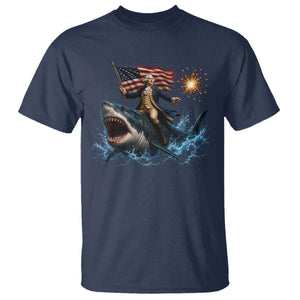 George Washington Riding Shark T Shirt Funny 4th Of July Independence Day 1776 Meme American Flag