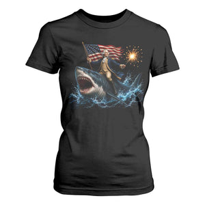 George Washington Riding Shark T Shirt For Women Funny 4th Of July Independence Day 1776 Meme American Flag