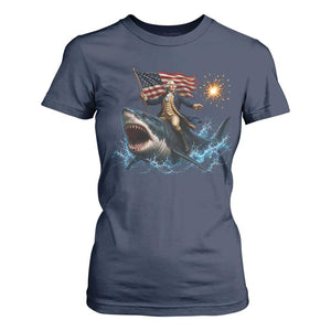 George Washington Riding Shark T Shirt For Women Funny 4th Of July Independence Day 1776 Meme American Flag