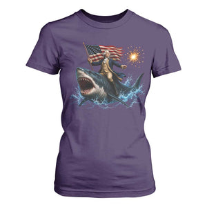 George Washington Riding Shark T Shirt For Women Funny 4th Of July Independence Day 1776 Meme American Flag