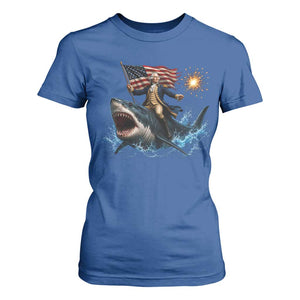George Washington Riding Shark T Shirt For Women Funny 4th Of July Independence Day 1776 Meme American Flag