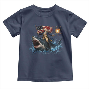 George Washington Riding Shark Toddler T Shirt Funny 4th Of July Independence Day 1776 Meme American Flag