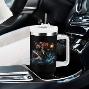 George Washington Riding Shark Tumbler With Handle Funny 4th Of July Independence Day 1776 Meme American Flag