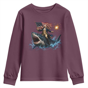 George Washington Riding Shark Youth Sweatshirt Funny 4th Of July Independence Day 1776 Meme American Flag