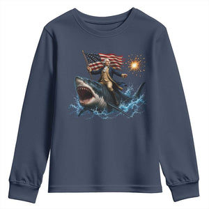 George Washington Riding Shark Youth Sweatshirt Funny 4th Of July Independence Day 1776 Meme American Flag