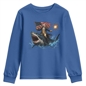 George Washington Riding Shark Youth Sweatshirt Funny 4th Of July Independence Day 1776 Meme American Flag