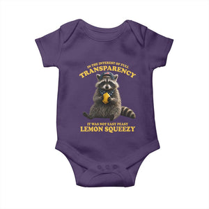 Funny Raccoon Meme Baby Onesie In The Interest Of Full Transparency It Was Not Easy Peasy Lemon Squeezy