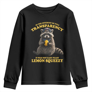 Funny Raccoon Meme Youth Sweatshirt In The Interest Of Full Transparency It Was Not Easy Peasy Lemon Squeezy