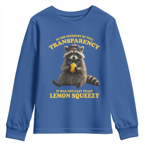 Funny Raccoon Meme Youth Sweatshirt In The Interest Of Full Transparency It Was Not Easy Peasy Lemon Squeezy