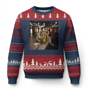 Funny Raccoon Eating Pickles Meme Ugly Christmas Sweater