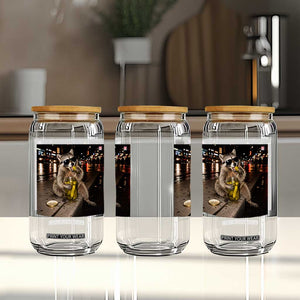 Funny Raccoon Eating Pickles Meme Glass Can TS10 Print Your Wear