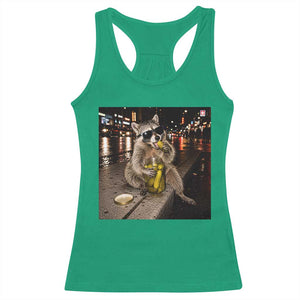 Funny Raccoon Eating Pickles Meme Racerback Tank Top