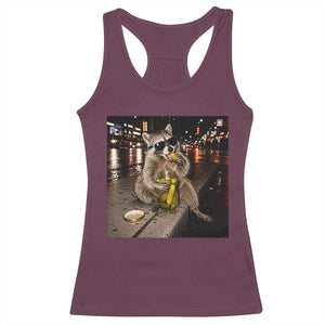 Funny Raccoon Eating Pickles Meme Racerback Tank Top