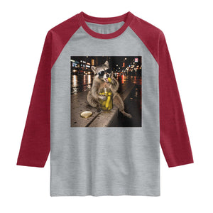 Funny Raccoon Eating Pickles Meme Raglan Shirt
