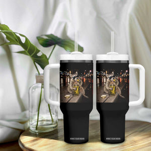 Funny Raccoon Eating Pickles Meme Tumbler With Handle