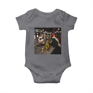 Funny Raccoon Skunk Possum Eating Pickles Baby Onesie Support Local Street Cats Retro Animal Meme