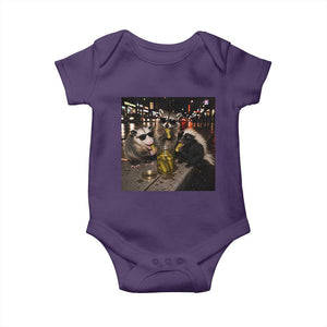Funny Raccoon Skunk Possum Eating Pickles Baby Onesie Support Local Street Cats Retro Animal Meme