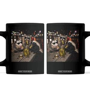 Funny Raccoon Skunk Possum Eating Pickles Coffee Mug Support Local Street Cats Retro Animal Meme